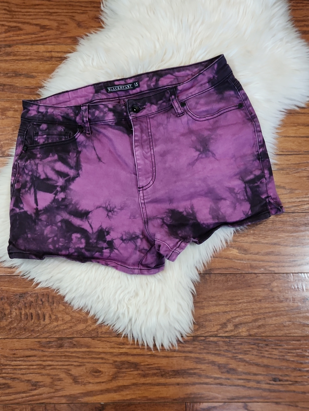 Blackheart Womens High Waisted  Tie-Dye Denim Shorts